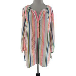 Talbots Women’s Plus White Neon Stripes Long Sleeve Blouse Size 1X